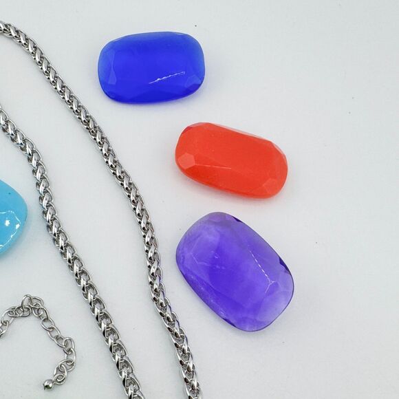 Signed Joan Rivers Interchangeable Glass Gem Necklace 9 Colors Silver Tone Chain - Picture 9 of 14